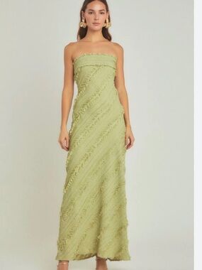 Endless rose Strapless light Green Fringe Maxi Dress